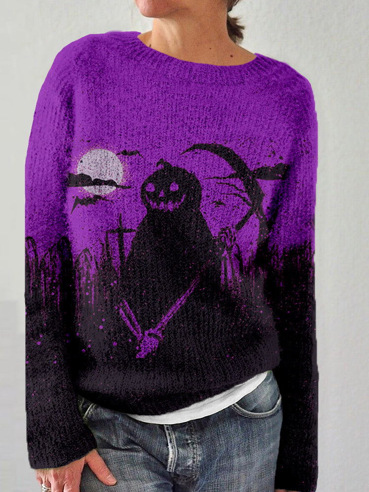 Vintage Halloween Pumpkin Ghost Art Cozy Sweater artswardrobe