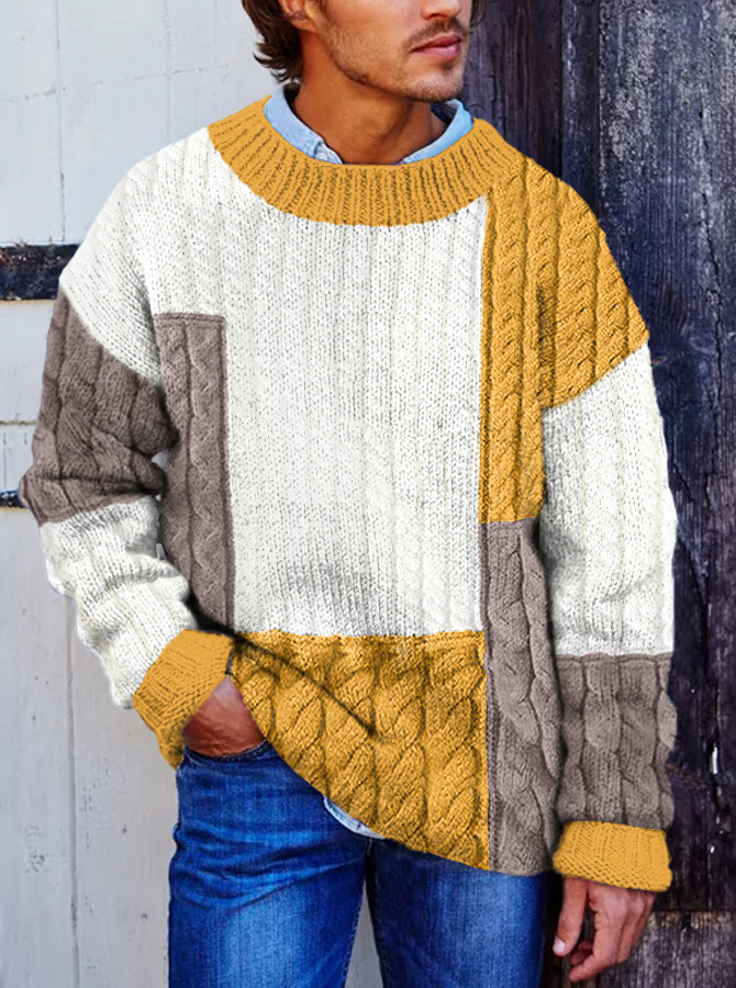 Vintage Vegan Mock Minimalist Pullover Patchwork Warmth Knitted Jacquard Unisex Sweater artswardrobe