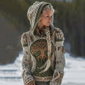 Women's Viking Tree Of Life Pattern Cozy Knit Hoodie Sweater artswardrobe