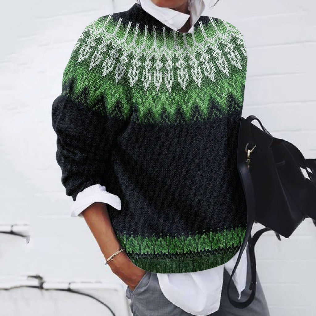 Vintage Tribal Icelandic Knit Contrast Pattern Sweater elevenforest
