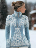 Comstylish Christmas Tree Snowflakes Celtic Cozy Knit Zip Up Sweater