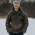 Men's Vintage Celtic Knot Jacquard Zipper Hooded Aran Sweater artswardrobe