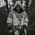 Men's Vintage Viking Inspired Celtic Jacquard Hooded Sweater artswardrobe