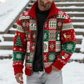 Comstylish Men's Vintage Christmas Abstract Art Knitted Jacquard Full-zip Sweater