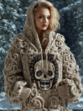 Halloween Skeleton Element Viking Style Women's Hooded Pullover Knit Sweater artswardrobe