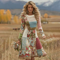 Comstylish Women's Patchwork Floral Art Cozy Knit Sweater Dress