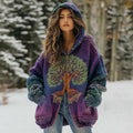 Comstylish Women's Vintage Viking Tree Of Life Pattern Knit Zip-up Sweater