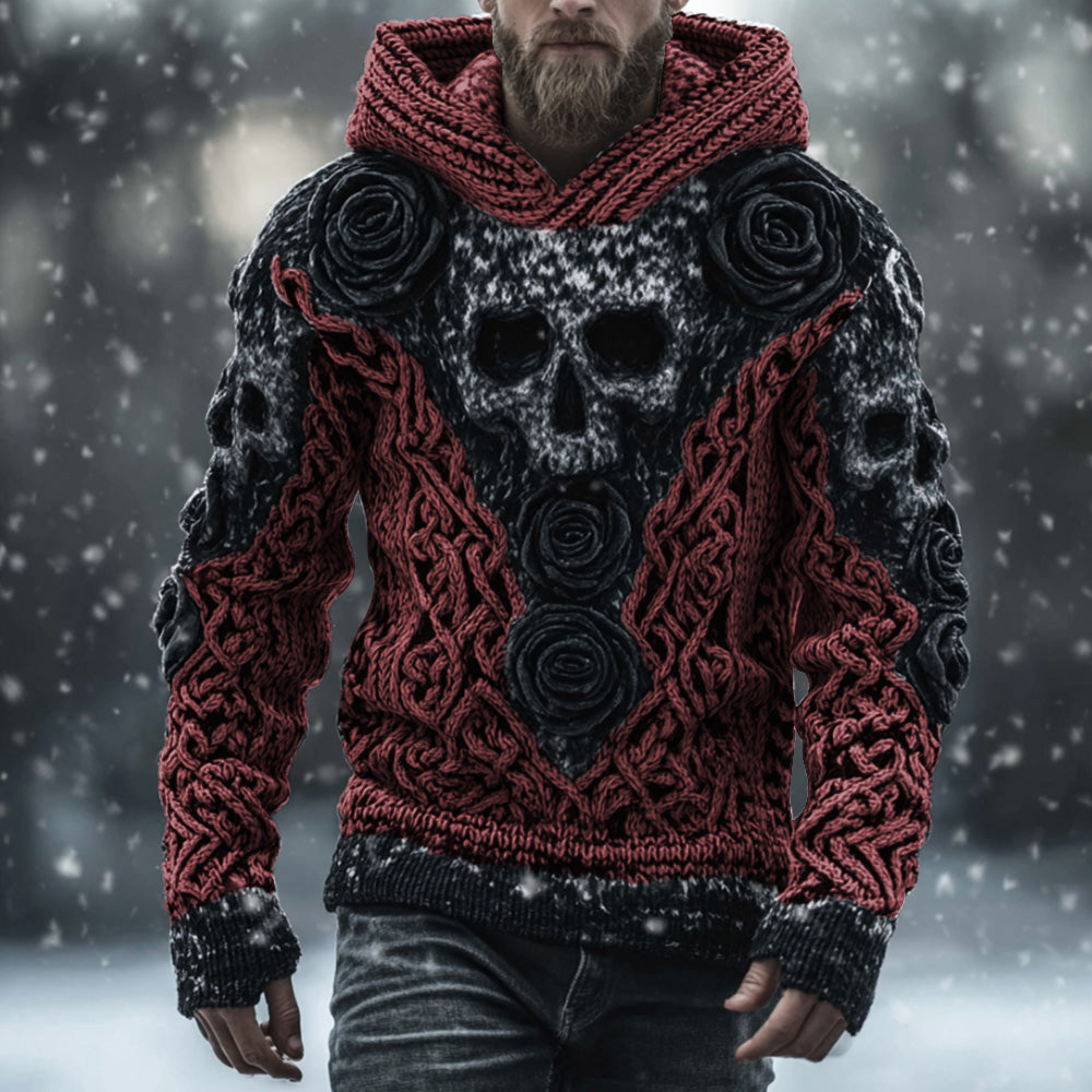 Men's Vintage Skull-print Hooded Sweater artswardrobe