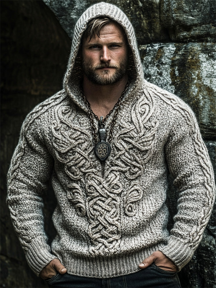 Men's Medieval Viking Celtic Chunky Hooded Sweater artswardrobe