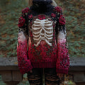 Comstylish Women's Halloween Anatomy Art And Flower Gradient 3d Knitted High Collar Sweater