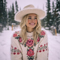Comstylish Vintage Floral Knit Embroidery Art Women's Icelandic Sweater