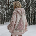 Women's Pearl Christmas Tree Knit Jacquard Cozy Hooded Sweater artswardrobe
