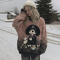 Cute Fuzzy Puppy Flower Gradient Art Cozy Hooded Sweater