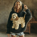 Vintage Fluffy Poodle Dogs Felt Cozy Knit Hooded Sweater elevenforest