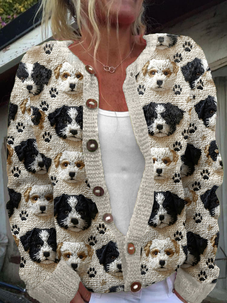 Comstylish 3d Cute Dog Embroidery Pattern Cozy Knit Sweater