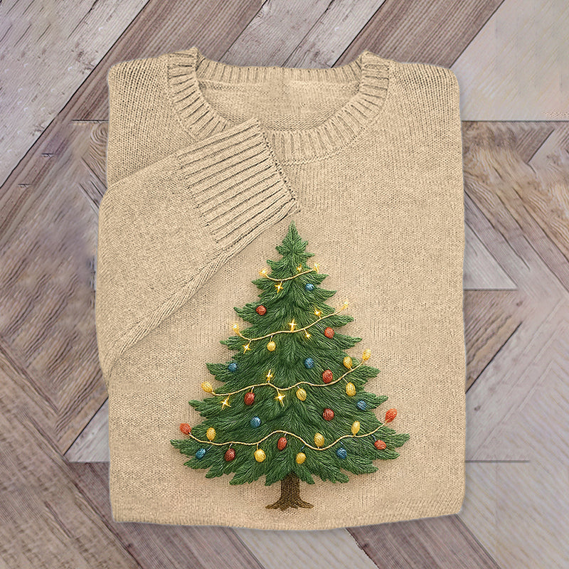 Comstylish Christmas Tree Embroidered Cozy Knit Sweater