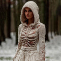 Women's Vintage Halloween Skeleton Knit Hooded Sweater artswardrobe