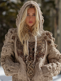 Women's Hooded Thick Sweater With Viking Style Tribal Totem artswardrobe