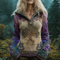 Vintage Viking Tree Of Life Knit Embroidered Women's Stand-up Sweater artswardrobe