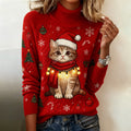 Cute Christmas Cat Cozy Knit Turtleneck Sweater