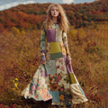 Comstylish Women's Retro Floral Patchwork Art Cozy Knit Maxi Sweater Dress
