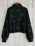 Cute Cat Face Pattern Warm Turtleneck Sweater elevenforest