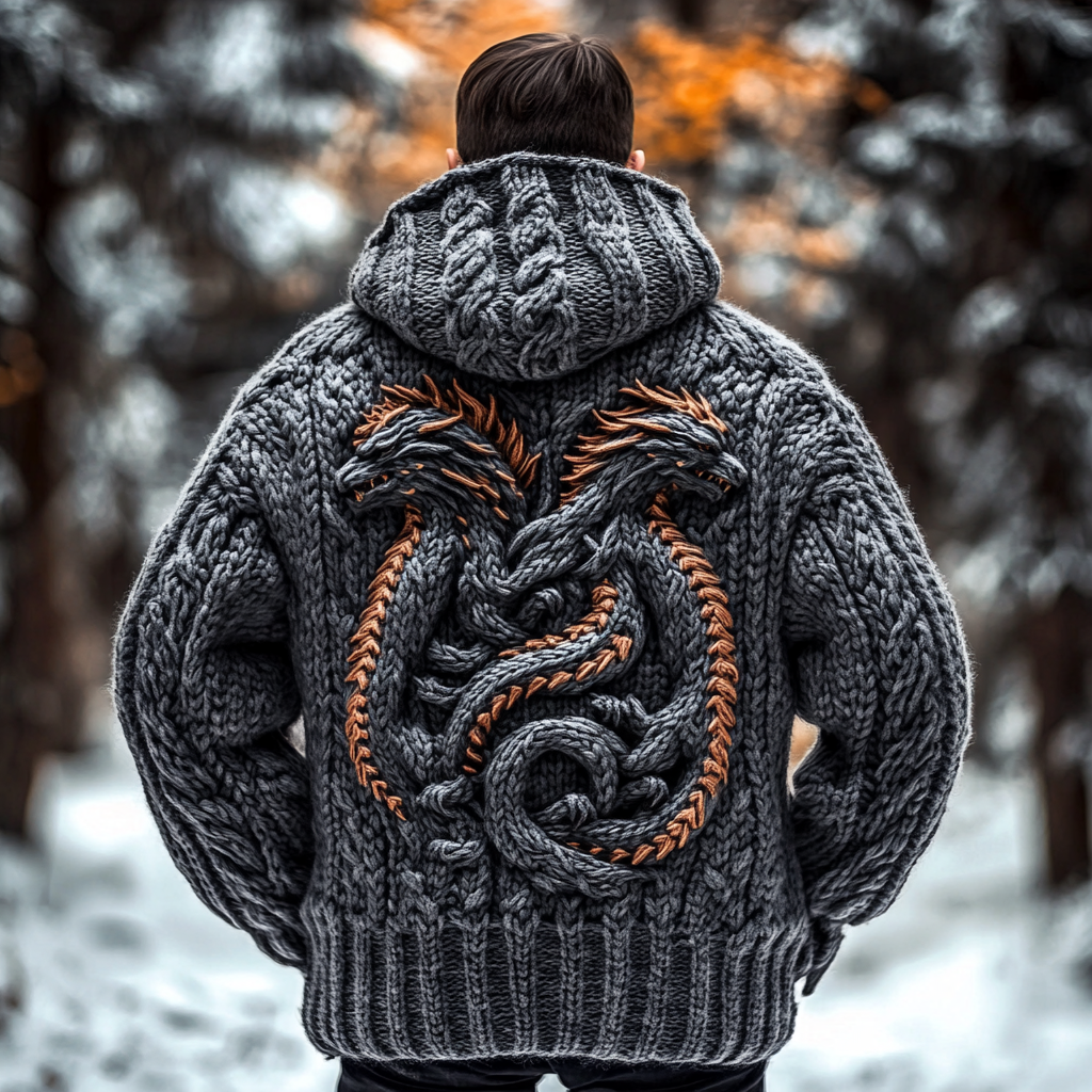 Men's Vintage Viking Dragon Style Celtic Zip Up Hooded Sweater elevenforest