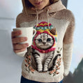 Women's Cute Winter Strawberry Cat Art Knitted Warm Sweater
