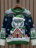 Men's Christmas Kitten Fair Island Round Neck Sweater artswardrobe