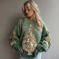 Women's White Christmas Tree Gradient Art Crew Neck Sweater artswardrobe