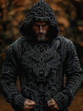 Men's Vintage Viking Wolf Embroidered Hooded Sweater artswardrobe