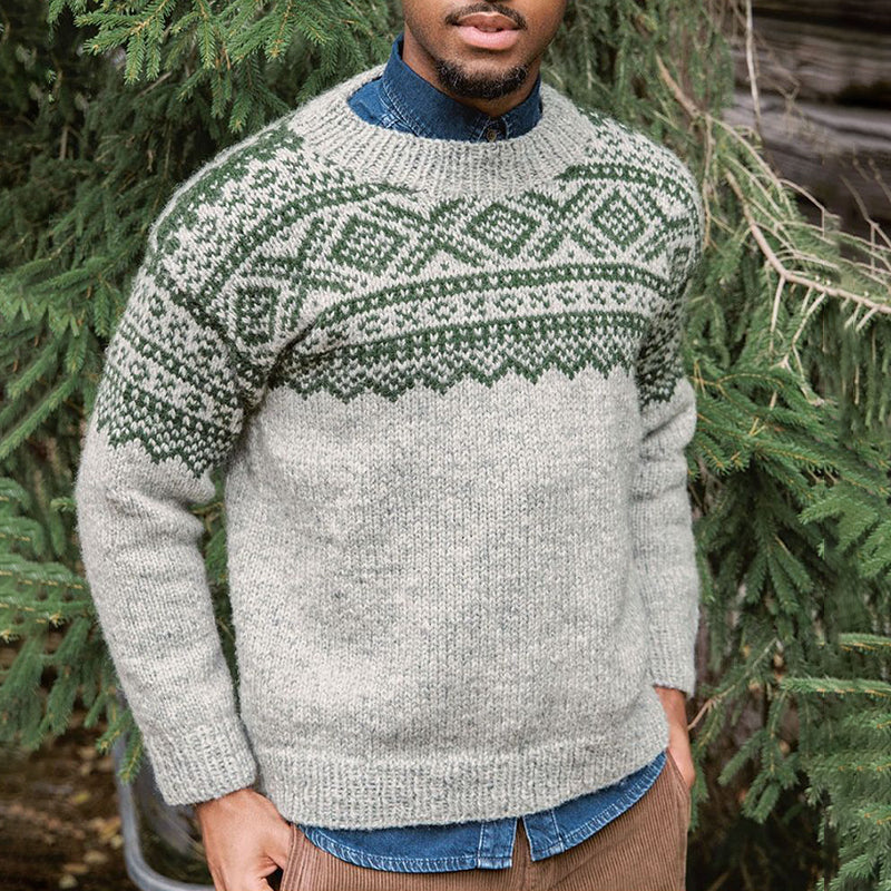 Vintage Warm Knitted Jacquard Iceland Crew Neck Sweater elevenforest