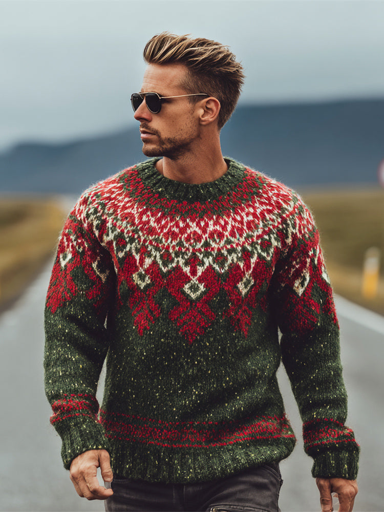 Christmas Geometric Pattern Men's Icelandic Sweater artswardrobe