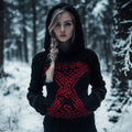 Women's Viking Celtic Text Totem Jacquard Contrast Color Hooded Sweater artswardrobe