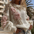 Vintage Rose Embroidery Art Beaded Cozy Knit Sweater artswardrobe
