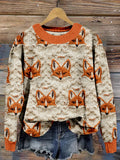 Cute Fox Knitted Crew Neck Cozy Sweater artswardrobe