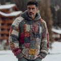 Men's Retro Geometric Color Block Chunky Knit Warm Hooded Sweater artswardrobe