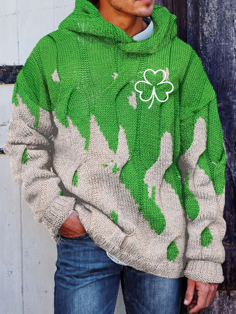 Men's Clover Embroidered Jacquard Cozy Hooded Sweater artswardrobe