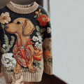 Comstylish Women's Vintage Halloween Anatomy Dachshund And Floral Art Cozy Sweater