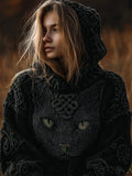 Vintage Celtic Black Cat Cozy Knit Hooded Sweater elevenforest