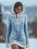Comstylish Christmas Snowflakes Floral Celtic Cozy Hooded Sweater Dress