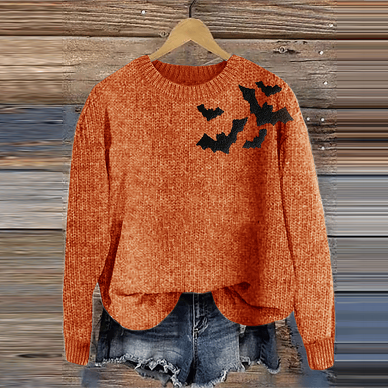 Women's Halloween Print Cozy Knit Sweater artswardrobe