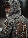 Men's Vintage Horse Crochet Celtic Cozy Knit Hooded Sweater artswardrobe