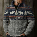 Men's Retro Tribal Reindeer Merry Christmas Deer Pattern Zipper Sweater artswardrobe