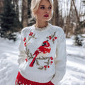 Christmas Robin Standing On Holly Branch Embroidery Sweater