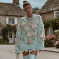 Women's Vintage Bohemian Embroidered Pattern Knitted Crew Neck Sweater artswardrobe