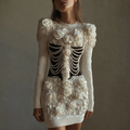 Comstylish Women's Retro Halloween Line Art Knitted Warm Sweater Dress