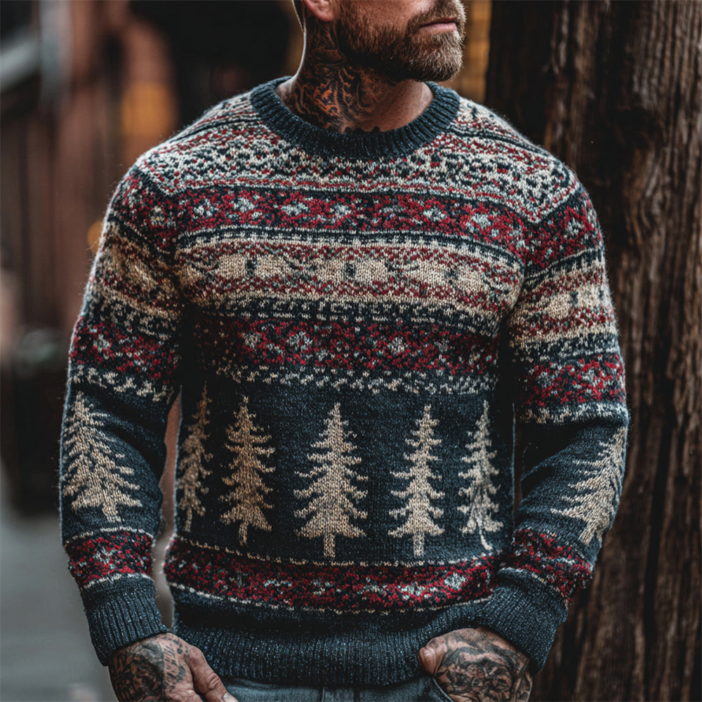 Retro Christmas Tree Stripe Design Men's Icelandic Sweater artswardrobe