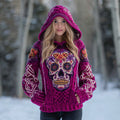 Women's Vintage Tribal Celtic Skull Art Knit Hooded Sweater artswardrobe