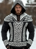 Men's Viking Tribal Jacquard Celtic Hooded Sweater artswardrobe